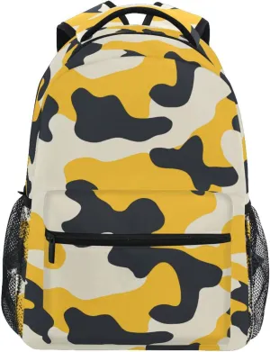 School Backpack for Men Women Fashion Travel Laptop Backpack with Chest Strap for Travel Trip Camouflage Yellow Camouflage Beige