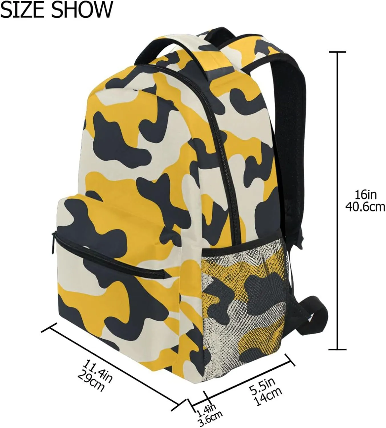 School Backpack for Men Women Fashion Travel Laptop Backpack with Chest Strap for Travel Trip Camouflage Yellow Camouflage Beige