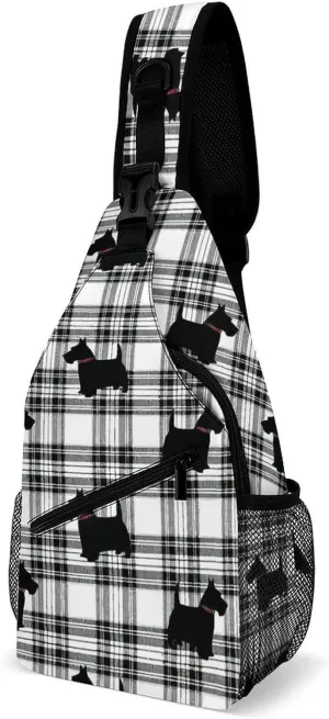 Scottish Terrier Plaid Sling Bags Men And Women Shoulder Backpack Chest Bag Cross Body Chest Sling Backpack.