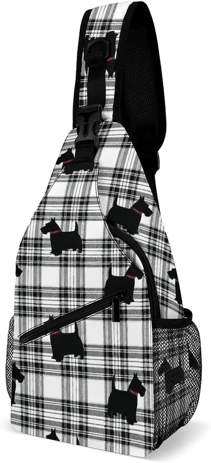 Scottish Terrier Plaid Sling Bags Men And Women Shoulder Backpack Chest Bag Cross Body Chest Sling Backpack.