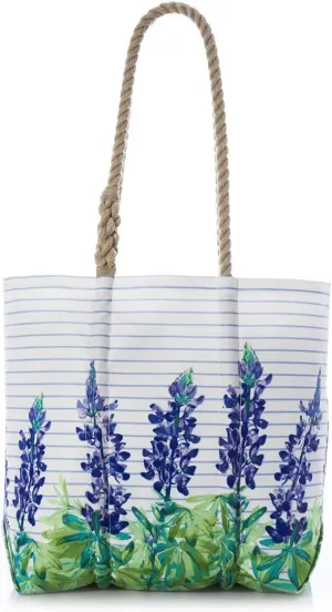 Sea Bags Recycled Sail Cloth Lupine Sailor Stripe Medium Tote Travel Tote Bag, Carry On Bag, Tote Bag for Work Rope Handles