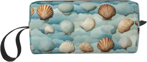 Sea Shell print Large Capacity Travel Makeup Case Organizer Makeup Bag Portable Cosmetic Bag For Women