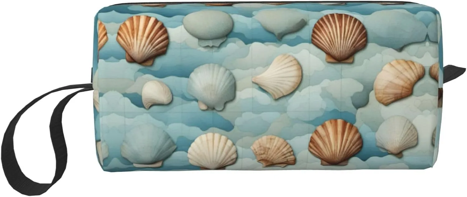 Sea Shell print Large Capacity Travel Makeup Case Organizer Makeup Bag Portable Cosmetic Bag For Women