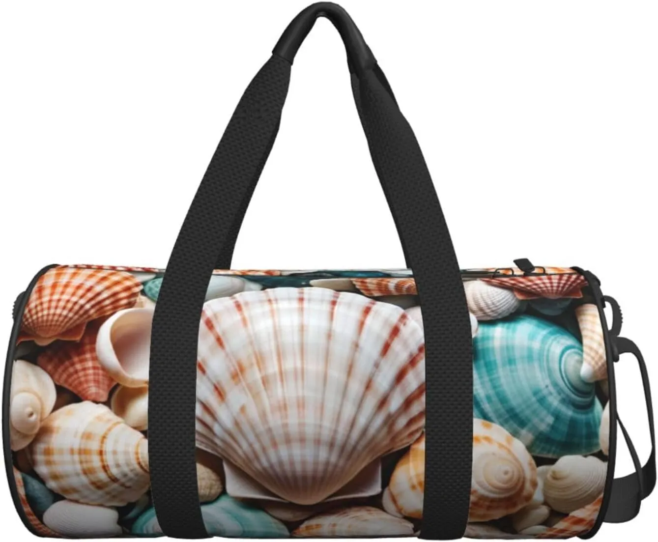 Sea Shell Printed Travel Bag,Round Personal Item Storage bag,Foldie Duffel Bag for Traveling Vacation,Fitness,Sports
