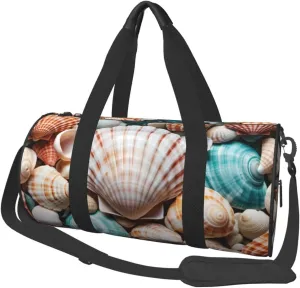 Sea Shell Printed Travel Bag,Round Personal Item Storage bag,Foldie Duffel Bag for Traveling Vacation,Fitness,Sports