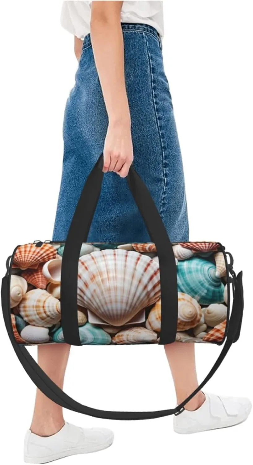 Sea Shell Printed Travel Bag,Round Personal Item Storage bag,Foldie Duffel Bag for Traveling Vacation,Fitness,Sports