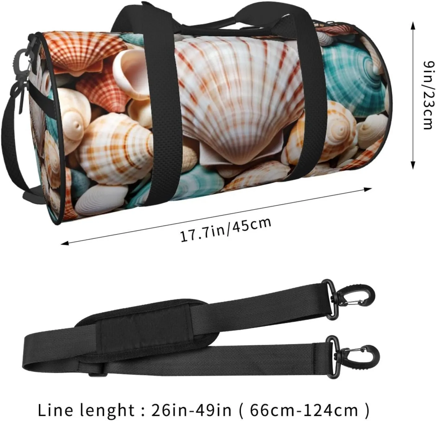 Sea Shell Printed Travel Bag,Round Personal Item Storage bag,Foldie Duffel Bag for Traveling Vacation,Fitness,Sports