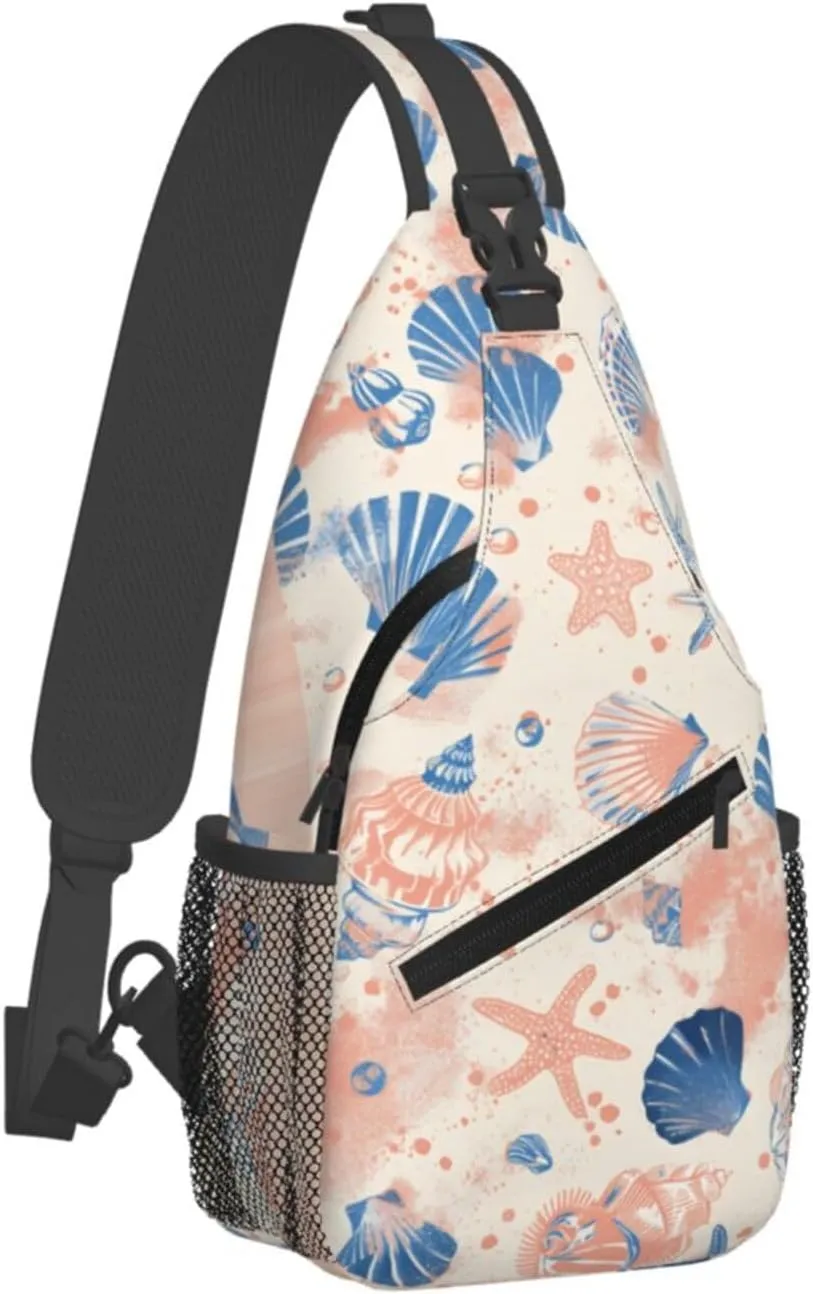 Sea Shells Crossbody Sling Backpack Sling Bag Adjustable Chest Shoulder Daypack For Women Men