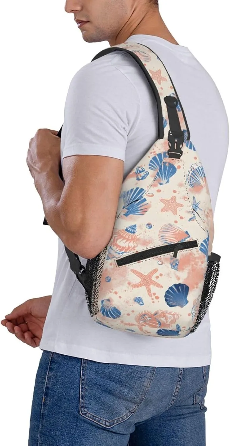 Sea Shells Crossbody Sling Backpack Sling Bag Adjustable Chest Shoulder Daypack For Women Men