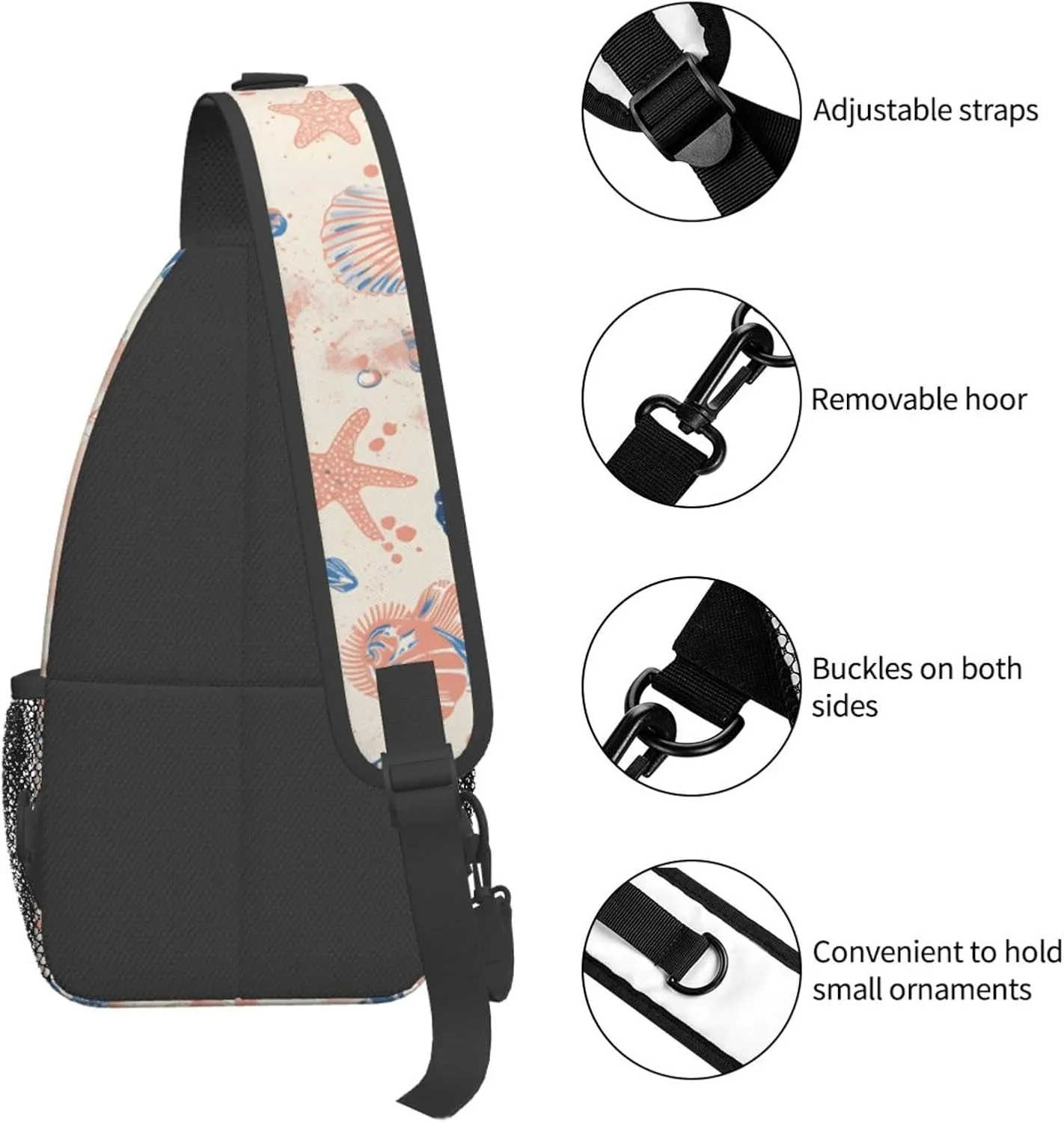 Sea Shells Crossbody Sling Backpack Sling Bag Adjustable Chest Shoulder Daypack For Women Men
