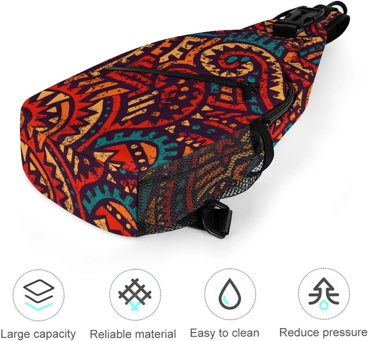 Seamless African Model Sling Bag Anti Theft,Crossbody Shoulder Backpack Ethnic Tribal Patterns Adjustable Lightweight Travel Hiking Casual Daypack for Men Women