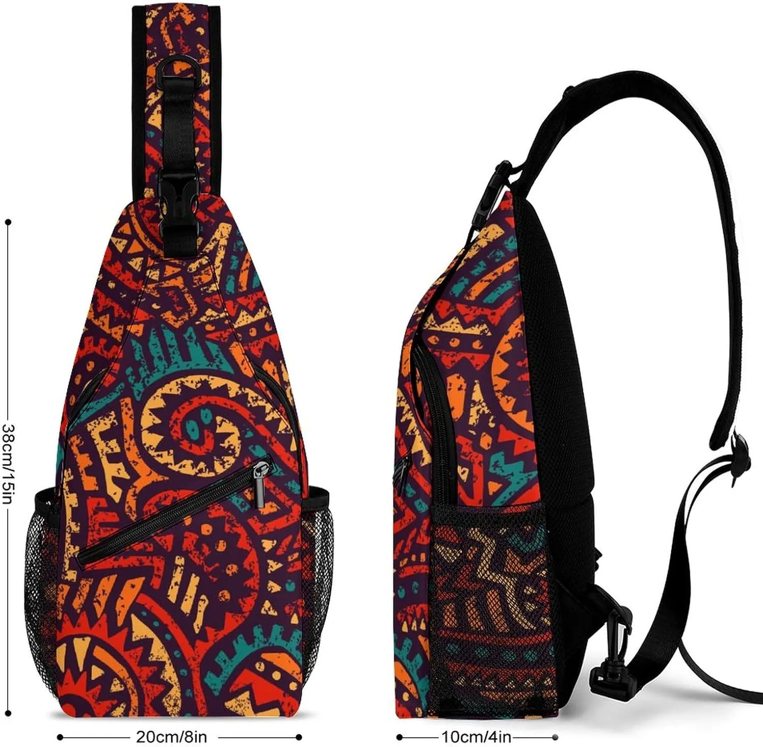 Seamless African Model Sling Bag Anti Theft,Crossbody Shoulder Backpack Ethnic Tribal Patterns Adjustable Lightweight Travel Hiking Casual Daypack for Men Women