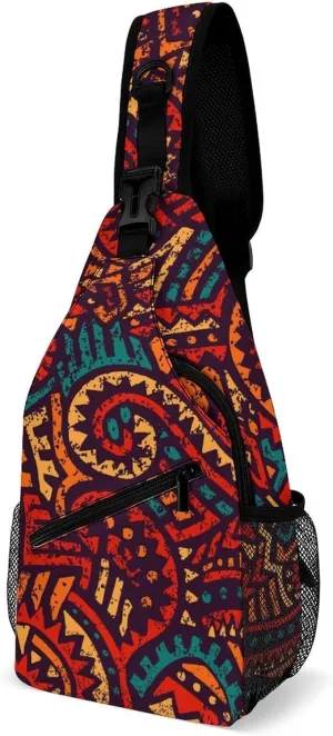 Seamless African Model Sling Bag Anti Theft,Crossbody Shoulder Backpack Ethnic Tribal Patterns Adjustable Lightweight Travel Hiking Casual Daypack for Men Women