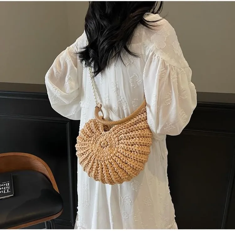 Seashell Purse Woven Sea Shell Clutch Purse Crossbody Shoulder Bag for Women Summer Beach Handbag