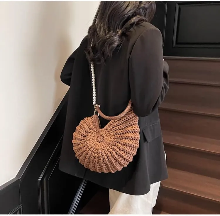 Seashell Purse Woven Sea Shell Clutch Purse Crossbody Shoulder Bag for Women Summer Beach Handbag