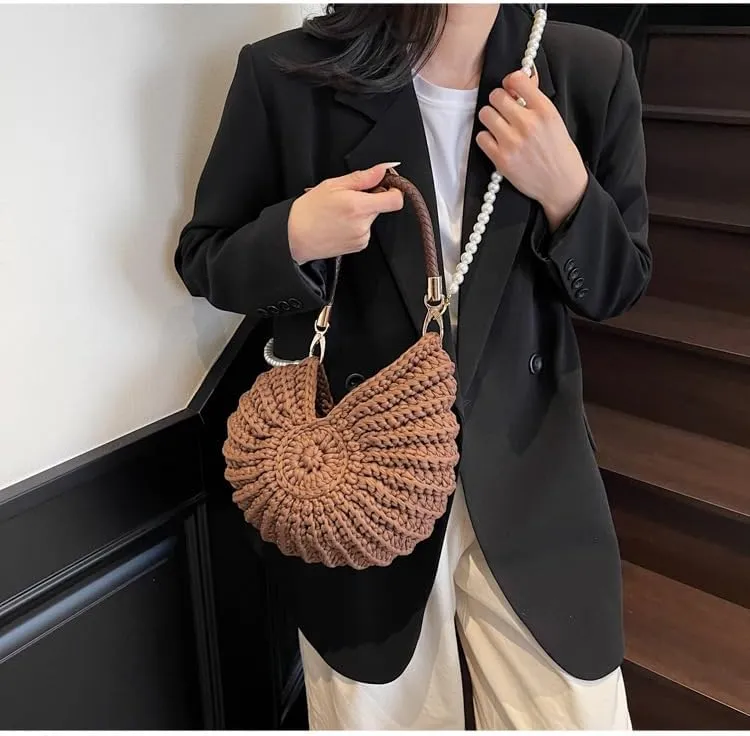Seashell Purse Woven Sea Shell Clutch Purse Crossbody Shoulder Bag for Women Summer Beach Handbag