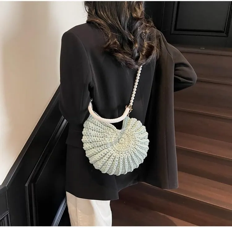 Seashell Purse Woven Sea Shell Clutch Purse Crossbody Shoulder Bag for Women Summer Beach Handbag