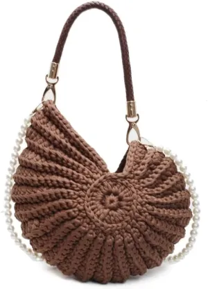 Seashell Purse Woven Sea Shell Clutch Purse Crossbody Shoulder Bag for Women Summer Beach Handbag