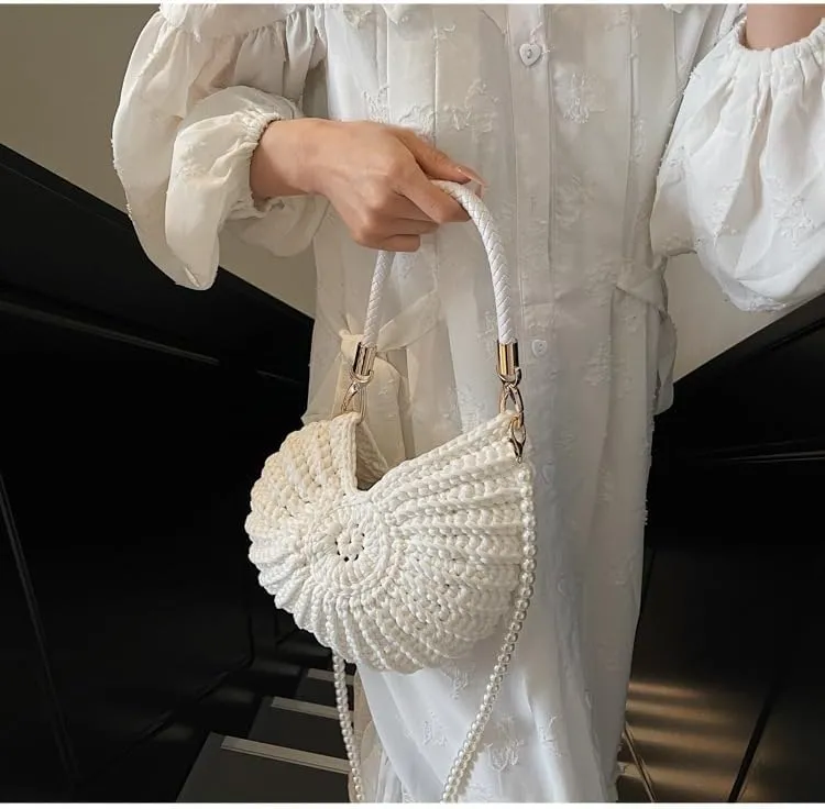 Seashell Purse Woven Sea Shell Clutch Purse Crossbody Shoulder Bag for Women Summer Beach Handbag