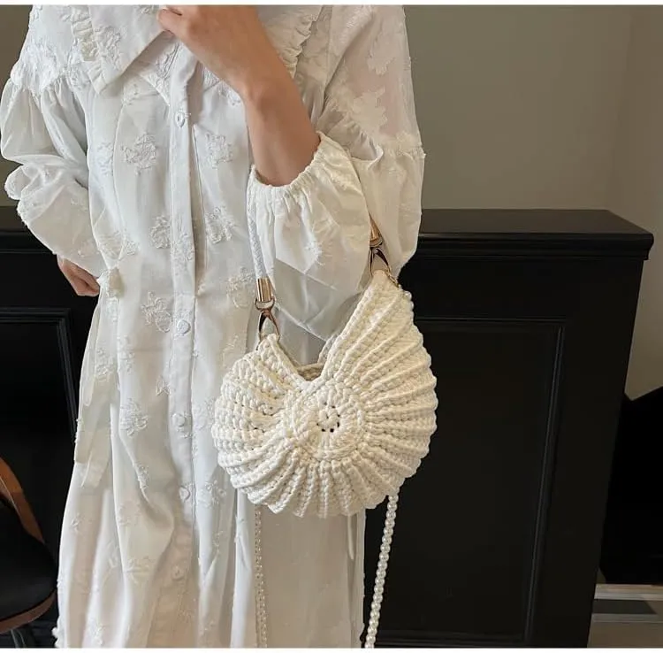 Seashell Purse Woven Sea Shell Clutch Purse Crossbody Shoulder Bag for Women Summer Beach Handbag