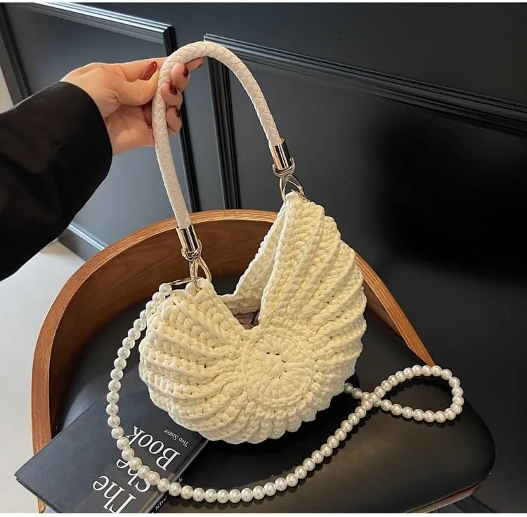 Seashell Purse Woven Sea Shell Clutch Purse Crossbody Shoulder Bag for Women Summer Beach Handbag