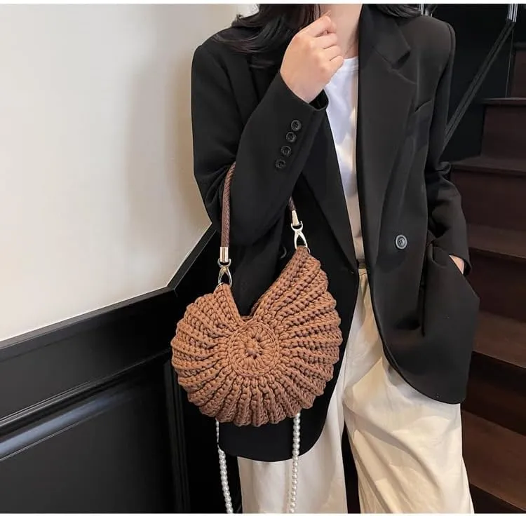 Seashell Purse Woven Sea Shell Clutch Purse Crossbody Shoulder Bag for Women Summer Beach Handbag