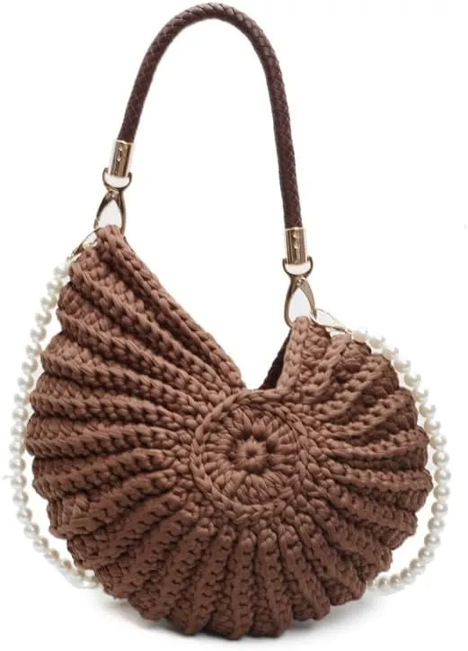 Seashell Purse Woven Sea Shell Clutch Purse Crossbody Shoulder Bag for Women Summer Beach Handbag