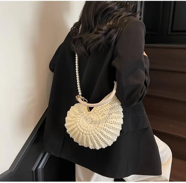 Seashell Purse Woven Sea Shell Clutch Purse Crossbody Shoulder Bag for Women Summer Beach Handbag