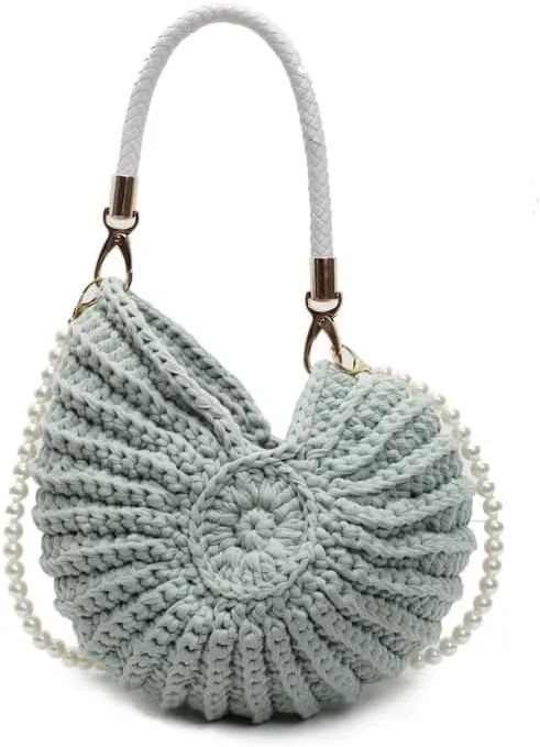 Seashell Purse Woven Sea Shell Clutch Purse Crossbody Shoulder Bag for Women Summer Beach Handbag