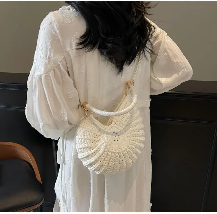 Seashell Purse Woven Sea Shell Clutch Purse Crossbody Shoulder Bag for Women Summer Beach Handbag