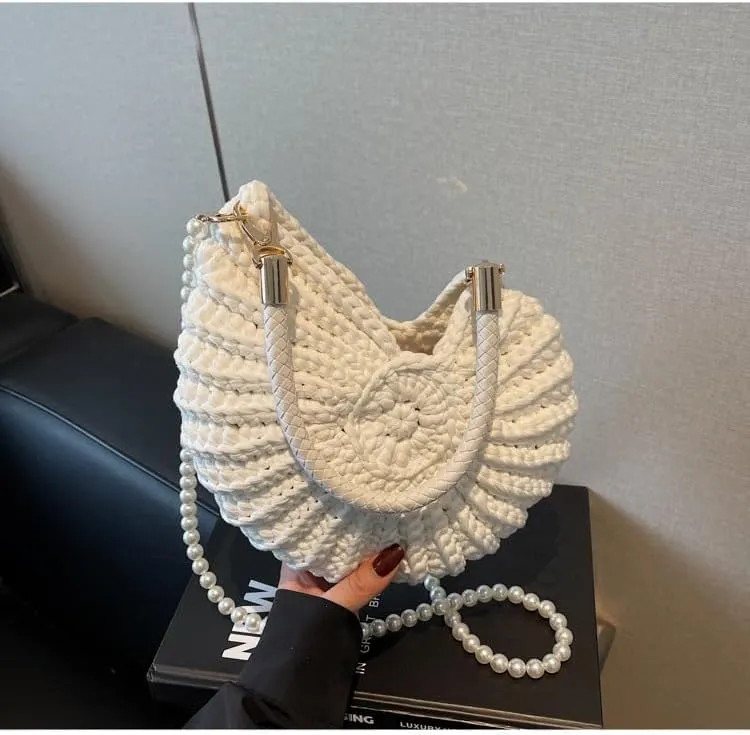 Seashell Purse Woven Sea Shell Clutch Purse Crossbody Shoulder Bag for Women Summer Beach Handbag