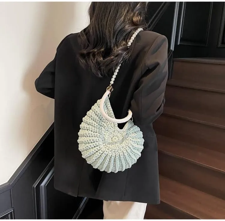 Seashell Purse Woven Sea Shell Clutch Purse Crossbody Shoulder Bag for Women Summer Beach Handbag