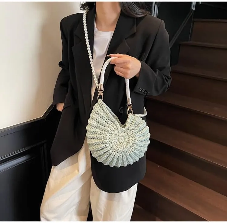 Seashell Purse Woven Sea Shell Clutch Purse Crossbody Shoulder Bag for Women Summer Beach Handbag