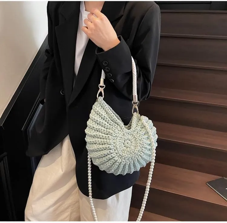 Seashell Purse Woven Sea Shell Clutch Purse Crossbody Shoulder Bag for Women Summer Beach Handbag