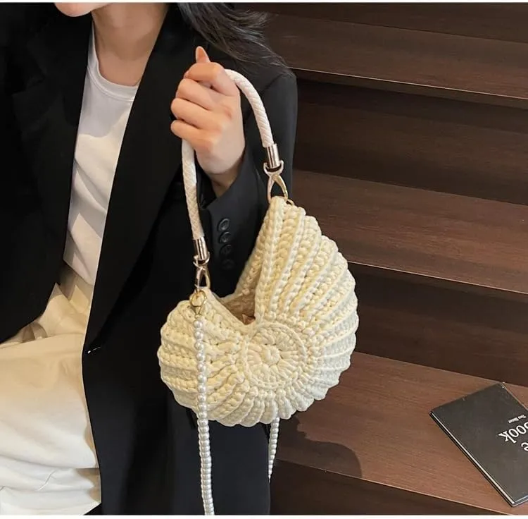 Seashell Purse Woven Sea Shell Clutch Purse Crossbody Shoulder Bag for Women Summer Beach Handbag