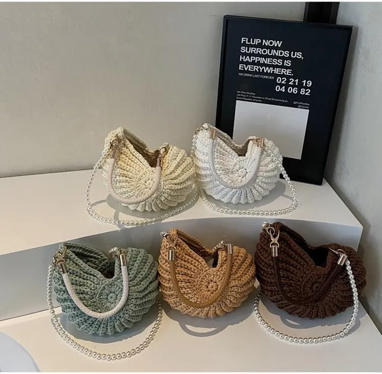 Seashell Purse Woven Sea Shell Clutch Purse Crossbody Shoulder Bag for Women Summer Beach Handbag