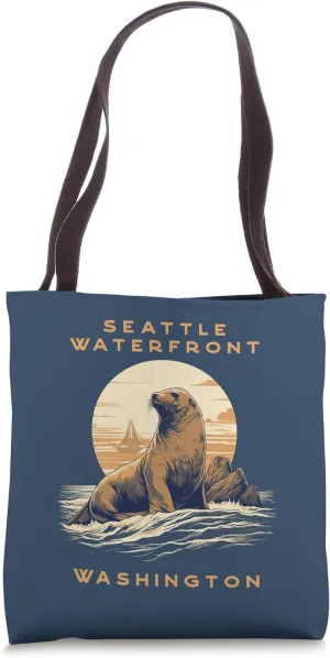 Seattle Waterfront Vintage Coastal Sea Lion Tote Bag