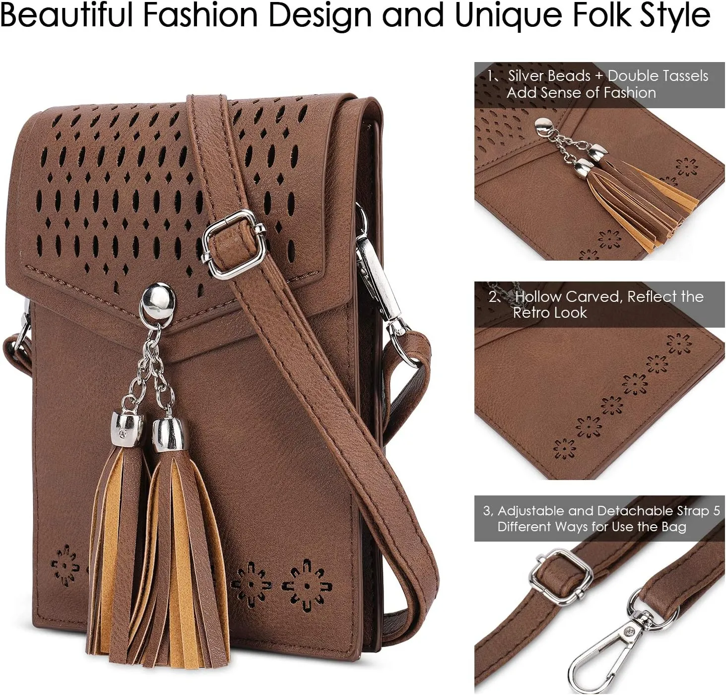 seOSTO Womens Small Crossbody Bag For Woman, Tassel Wallet Purse，Gifts For Teenage Girls