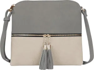 SG SUGU Lightweight Medium Crossbody Bag Shoulder Bag with Tassel and Zipper Pocket