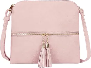 SG SUGU Lightweight Medium Crossbody Bag Shoulder Bag with Tassel and Zipper Pocket