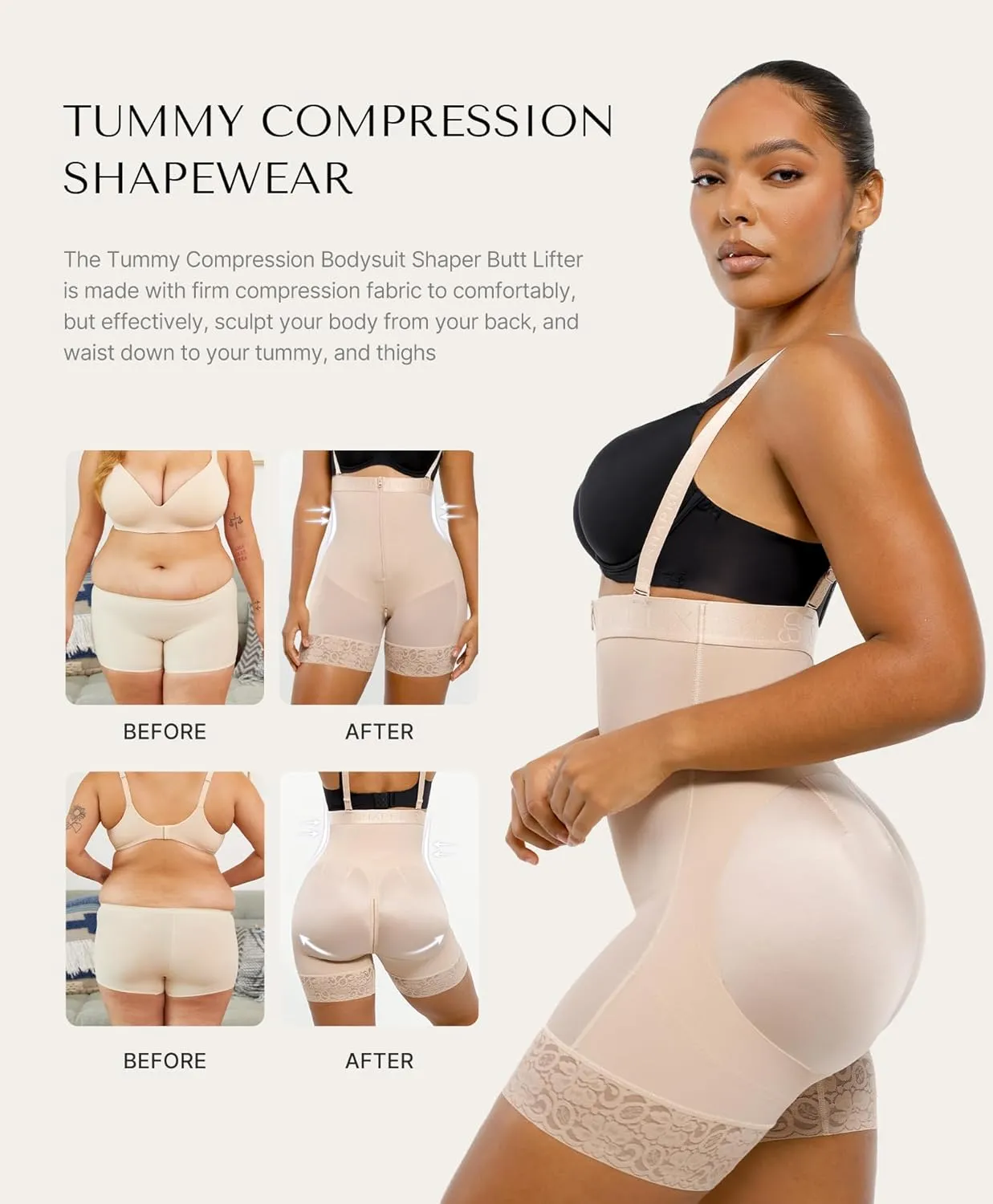 SHAPELLX Shapewear for Women Tummy Control Fajas Colombianas Body Shaper Postpartum Plus Size Butt Lifting Bodysuit