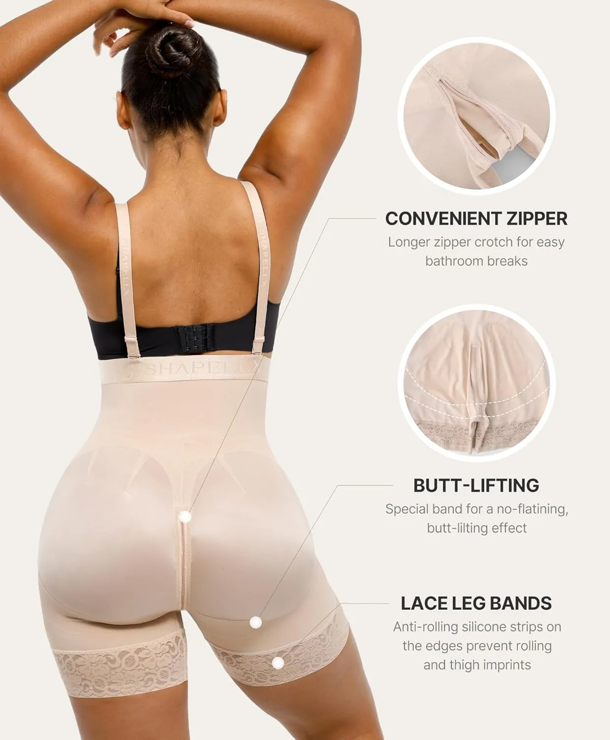 SHAPELLX Shapewear for Women Tummy Control Fajas Colombianas Body Shaper Postpartum Plus Size Butt Lifting Bodysuit