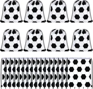 Shappy 24 Pieces Small Sport Drawstring Bags Candy Bag Party Goodie Favor Supplies Gifts for Sports (Soccer, 9.8 x 11.8 Inch)