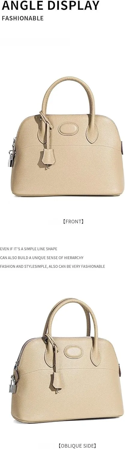 Shell Bag with Detachable Strap and Hardware Lock Women's Genuine Top-Grade cowhide Leather Handbags