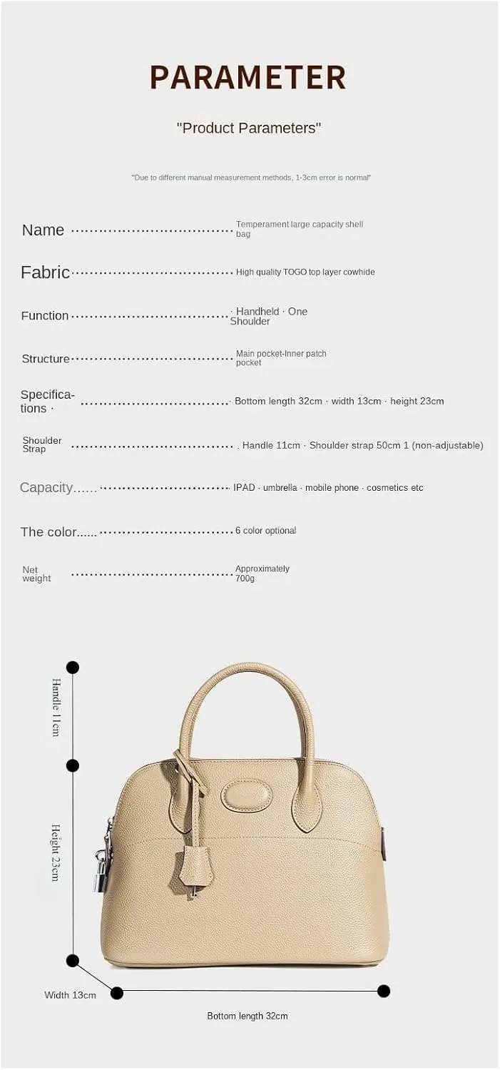 Shell Bag with Detachable Strap and Hardware Lock Women's Genuine Top-Grade cowhide Leather Handbags