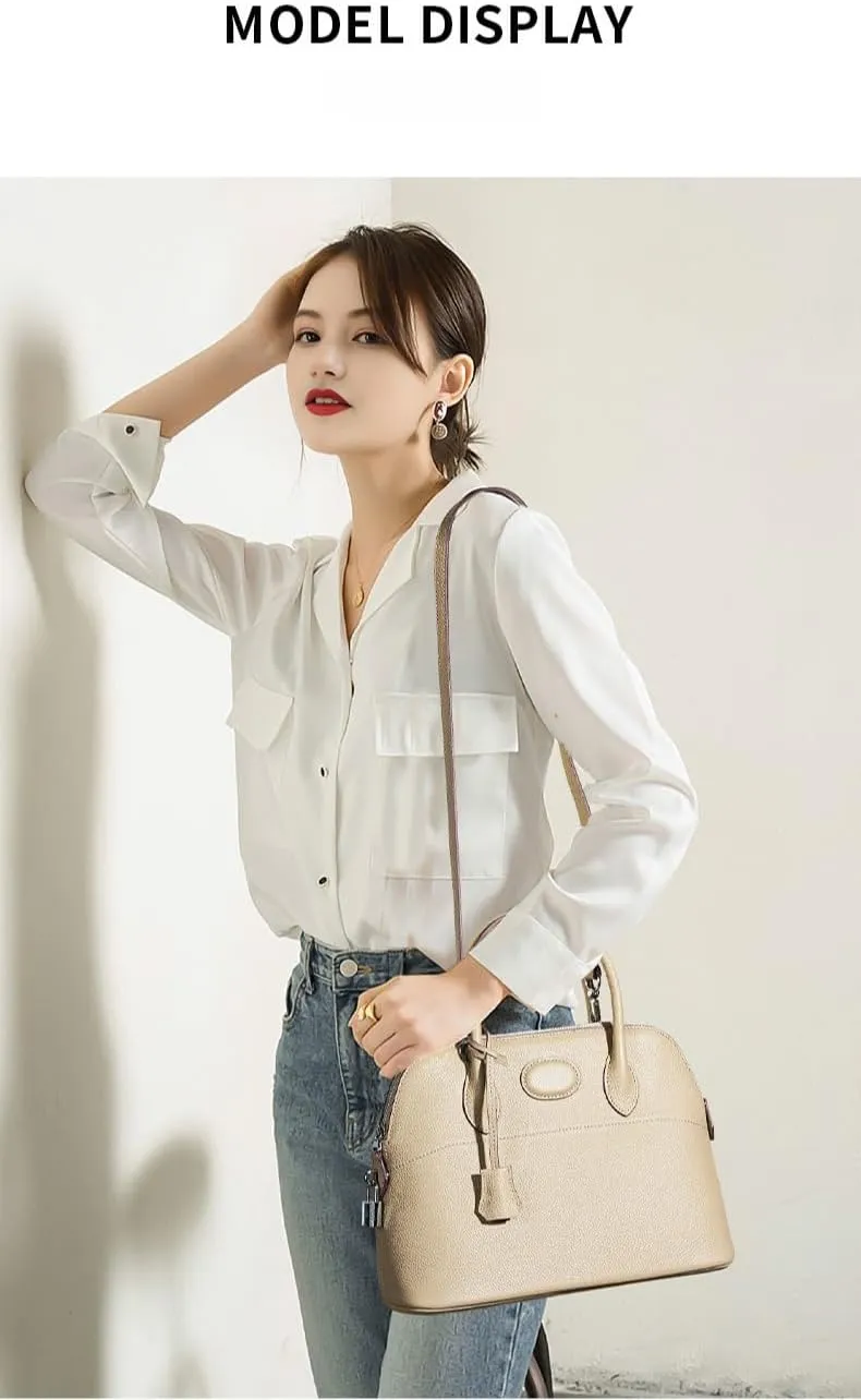 Shell Bag with Detachable Strap and Hardware Lock Women's Genuine Top-Grade cowhide Leather Handbags