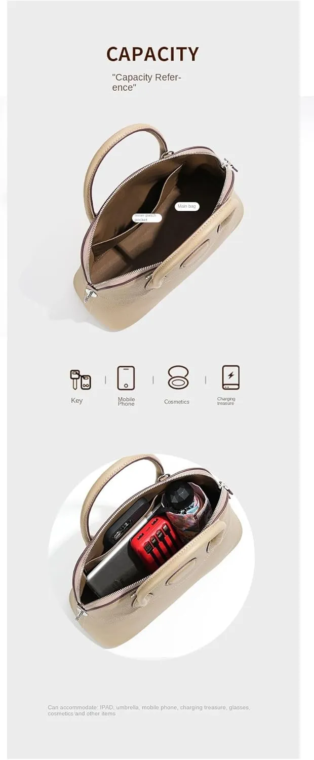 Shell Bag with Detachable Strap and Hardware Lock Women's Genuine Top-Grade cowhide Leather Handbags