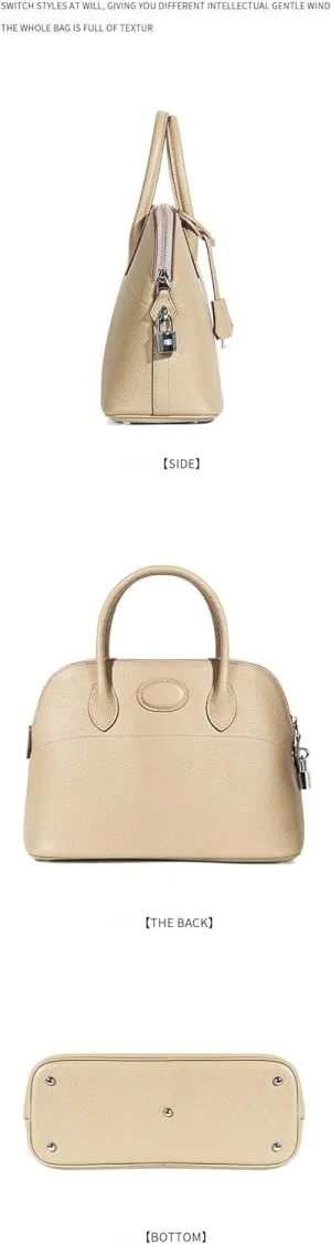 Shell Bag with Detachable Strap and Hardware Lock Women's Genuine Top-Grade cowhide Leather Handbags
