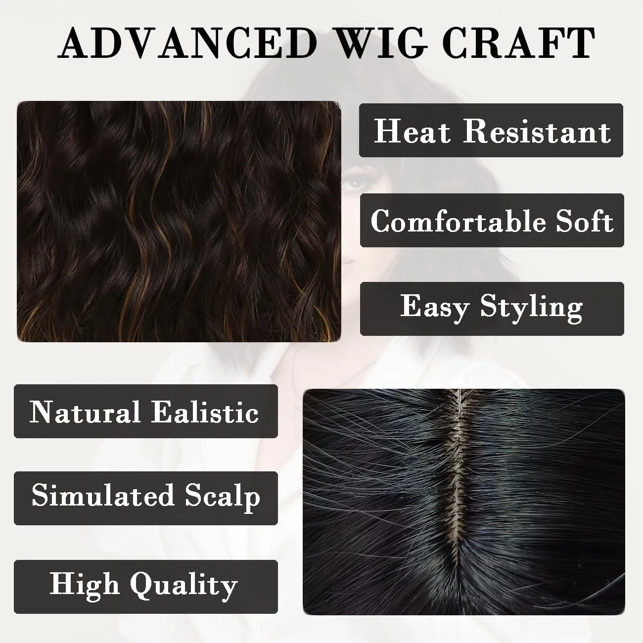 Short Bob Mixed Black Brown Wavy Wigs for Women Natural Shoulder Length Wig with Bangs Synthetic Wigs for Daily Cosplay