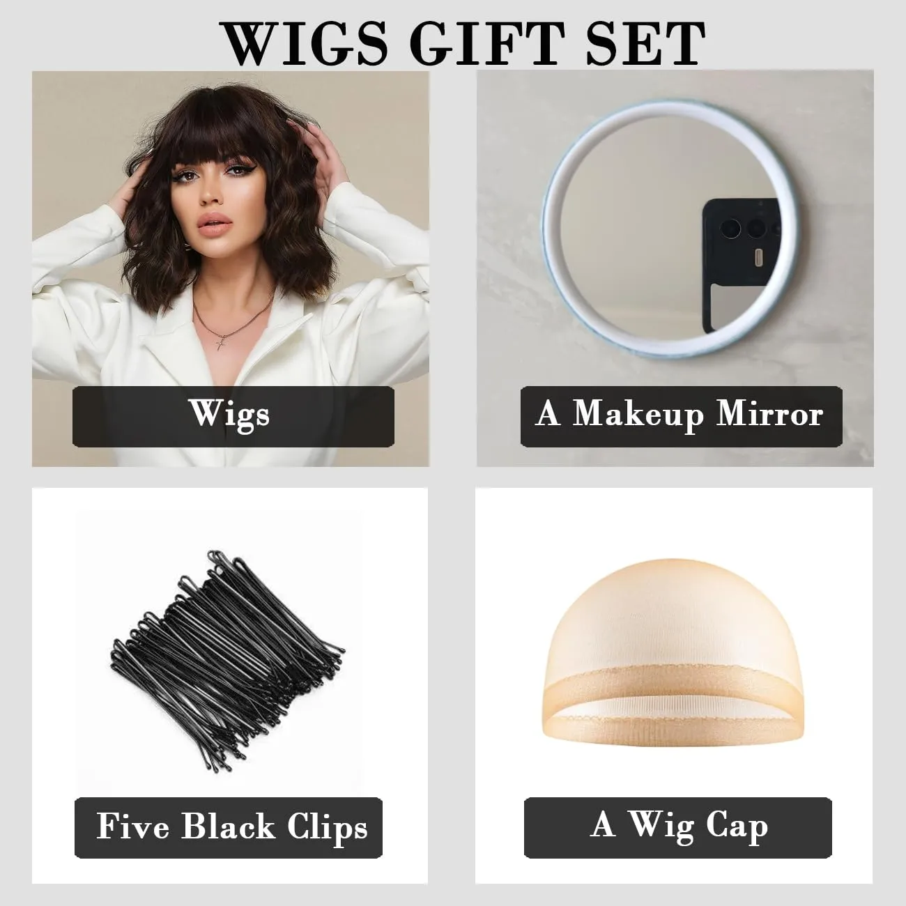 Short Bob Mixed Black Brown Wavy Wigs for Women Natural Shoulder Length Wig with Bangs Synthetic Wigs for Daily Cosplay